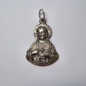 Vintage Spanish Sacred Heart of Jesus Medal Pendant - Pius X Indulgence